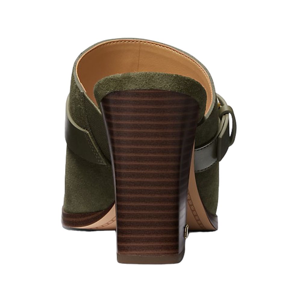 Michael Kors Kara Mule Buckled Suede Leather Clog Heel Shoe Olive 8 Nib $195 - Picture 3 of 3
